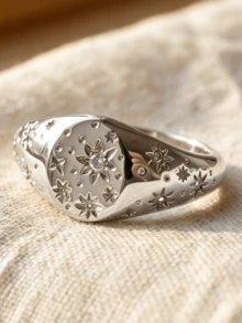 1Pc Minimalist Fashion Silver Tone Ring For Men Inlaid With Small Cubic Zirconia Suitable For Daily Party & Dating Wear Gift For Him. - Silver - View 3