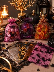 50pcs Halloween Organza Gift Bags With Drawstring Mesh Candy Bags, Pumpkin And Spider Web Pattern, Suitable For Halloween Party Gifts - Organza Bag - View 4