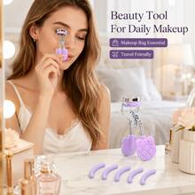 MONKIDS Purple Cat-Shaped Eyelash Curler With Comb, Includes Multiple Replacement Silicone Pads. Built-In Comb Design Separates Lashes Without Pinching Eyelids, Easily Creates Long-Lasting Sun-. Fits Eye Shape, Sturdy Metal Body, Compact And Portable, Suitable For Daily Makeup And Travel. - Purple - View 13