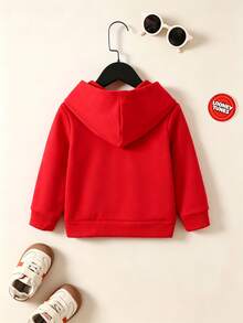 BrownBark Young Boy Spring/Autumn Versatile Long Sleeve Hooded Sweatshirt, Fashionable Football Heartbeat Print Design, Casual Comfortable Versatile, Suitable For Daily Wear, School, Sports, Boys Sweatshirt, Boys Clothing - Red - View 3