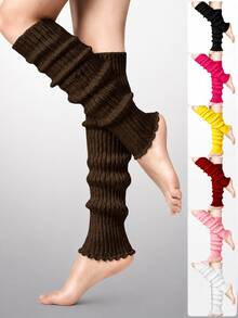 Women Ribbed Knit Scalloped Edge Leg Warmers, Slouchy Footless Boot Cuffs, Coquette Balletcore Fall Winter Legwear - Multicolor - View 1