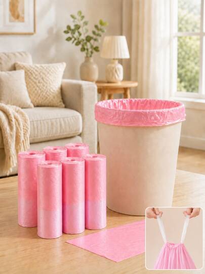 50/100/200/300/400PCS Pink Drawstring Trash Bags, 17.72 X 17.72 In, 4–5 Gallon Small Trash Can Liners, Thickened Leak-Resistant Garbage Bags For Bathroom, Kitchen, Bedroom, Office And Everyday Home Use