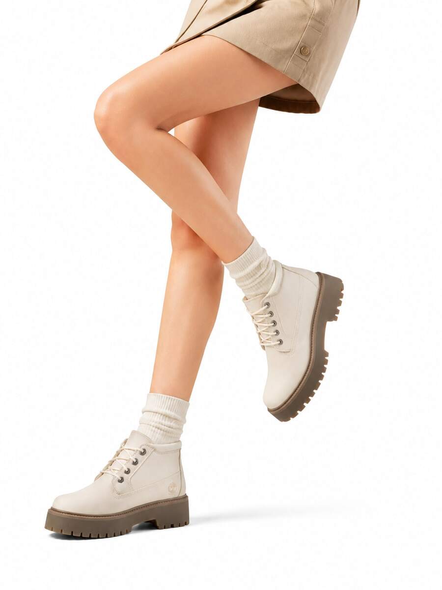 Timberland New Waterproof Anti-Slip Breathable Mid-Top Thick Sole Height-Increasing Women's Outdoor Sports Casual Martin Boots - Off-white/Brown - View 1