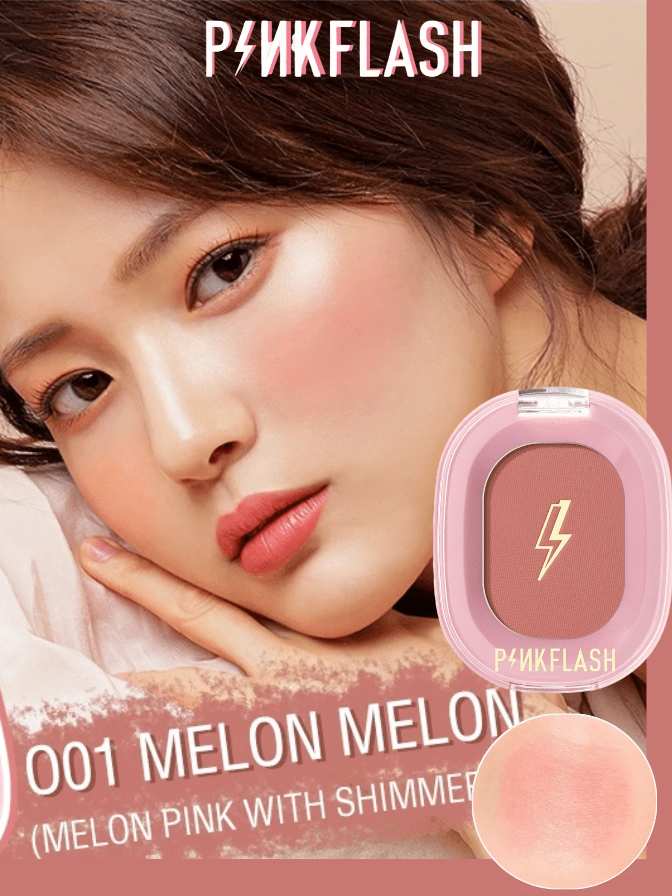 PINKFLASH 1.5g Fashion Blush Powder, Long-Lasting Oil-Resistant Formula, All-Day No Fading Or Smudging, Natural Healthy Complexion, Contours Cheekbones And Enhances Facial Contour, Mini Portable Design, Convenient For Touch-Ups Anytime - #O01 MELON MELON - View 1