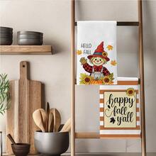2pcs Minimalist Orange Striped Autumn Scarecrow & Sunflower Pattern Kitchen Towels, 40*60cm Soft Microfiber Material, Suitable For Home Kitchen Restaurant Outdoor Camping Tabletop Cleaning Dish Cloth Hand Towel Accessories, Holiday Gift - Multicolor - View 7