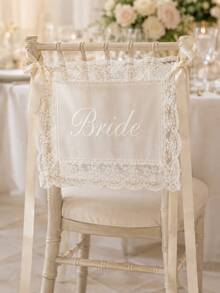 1 Set Bride & Groom/Wedding Chair Back Decor, Elegant Lace Chair Back Decoration With White Satin Ribbon, Romantic Outdoor Ceremony Reception Chair Cover, Country Garden Wedding Bride Table Decor, Wedding Party/Sweetheart Table Party Decoration, Aesthetic - View 13