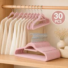 50/40/30/20/10/1pc Beige Flocked Flocked Hangers, Non-Slip No-Shoulder-Mark Hangers With 360° Metal Hook, Slim Space-Saving Closet Storage Organizer - Multicolor - View 17