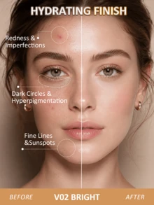 FV Full Coverage Foundation - Foundation Matte Tahan Lama dan Bernapas, Pengaplikasian Cepat, Menciptakan Tampilan Alami Seperti Tanpa Makeup, Cocok untuk Riasan Kecantikan Wanita dan Anak Perempuan - V02 Hidrasi Mencerahkan - View 3