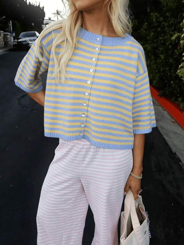 Women's Contrast Color Striped Loose Cardigan