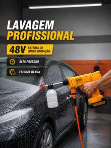 Kit Lavadora de Alta Pressão Sem Fio MTG 48V 1000W com 2 Baterias, Pistola Lava Jato Portátil Recarregável, Mangueira 5m, Maleta e Acessórios para Carros e Jardim - Amarelo - Visão 5