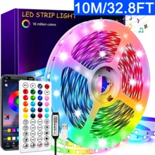Tira de luz LED autoadhesiva con 44 teclas de control remoto inteligente + sincronización de música a través de aplicación, 6 modos DIY para ajuste de color con temporizador, tira de luz inteligente RGB, adecuada para dormitorio, sala de estar y decoración de fiestas. - luz policromática - Ver 12