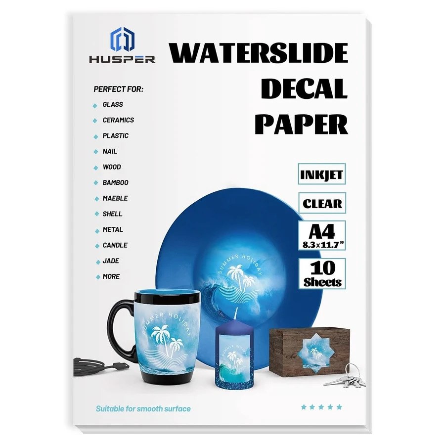 10 Sheets A4 Waterslide Decal Paper INKJET CLEAR 8.3*11.7 Inch Premium Water Slide Transfer Paper Transparent & Inkjet Printable, Suitable For Mugs, Tumblers, Glasses DIY - INKJET - View 1