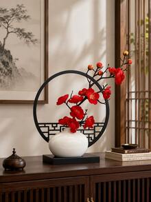 仿真盆栽花卉，模拟盆景装饰，中国新年梅花盆景，中式桌面屏风装饰，适用于餐桌、家居、办公桌装饰，中国新年礼物 - 彩色 - 查看 9