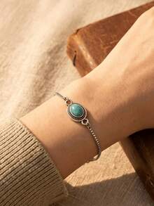 1pc Minimalist Vintage Adjustable Turquoise Bracelet - Multicolor - View 3