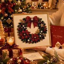 Christmas Wreath DIY Diamond Painting Craft Kit, Red Bow And Christmas Floral Pattern, Creative Diamond Art Educational Handmade Craft, Suitable For Adult-Child Interaction, Holiday Home Decor, Desktop Ornament And Christmas Gift, Exquisite Sparkling Diamond Art Gift - Multicolor - View 8
