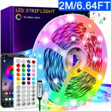 Tira de luz LED autoadhesiva con 44 teclas de control remoto inteligente + sincronización de música a través de aplicación, 6 modos DIY para ajuste de color con temporizador, tira de luz inteligente RGB, adecuada para dormitorio, sala de estar y decoración de fiestas. - luz policromática - Ver 11