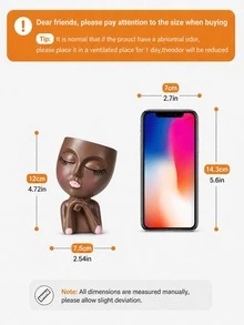 حامل فرش مكياج بتصميم فتاة مغمضة العينين إبداعي، أبيض/بني، سعة كبيرة، رف تخزين أدوات المكياج على المكتب، مناسب للتزيين في غرفة الزينة والحمام وغرفة النوم، هدية مثالية للفتيات - A - مشاهدة 10