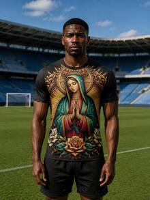 Men's Black Mexican Virgin Mary Jersey, Our Lady Of Guadalupe Rose Floral Pattern, Customizable Name, Number And Team Logo, Comfortable, Gift, Sports/Street/Casual - Black - View 2
