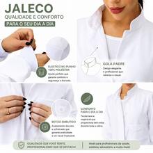 Jaleco Avental Botão Feminino Oxford Com Punho E Manga Longa Gola Padre, Acinturado, Slim - Branco - Visão 5
