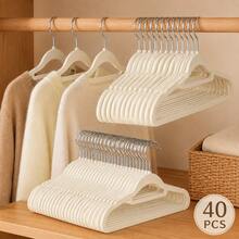 50/40/30/20/10/1pc Beige Flocked Flocked Hangers, Non-Slip No-Shoulder-Mark Hangers With 360° Metal Hook, Slim Space-Saving Closet Storage Organizer - Multicolor - View 18