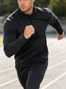 Under Armour Men's Sports T-Shirt & Tank Top UA M Sweater Fleece QZ Half-Zip Stand Collar Long Sleeve Athletic Top 6003722-001 - Black - View 2