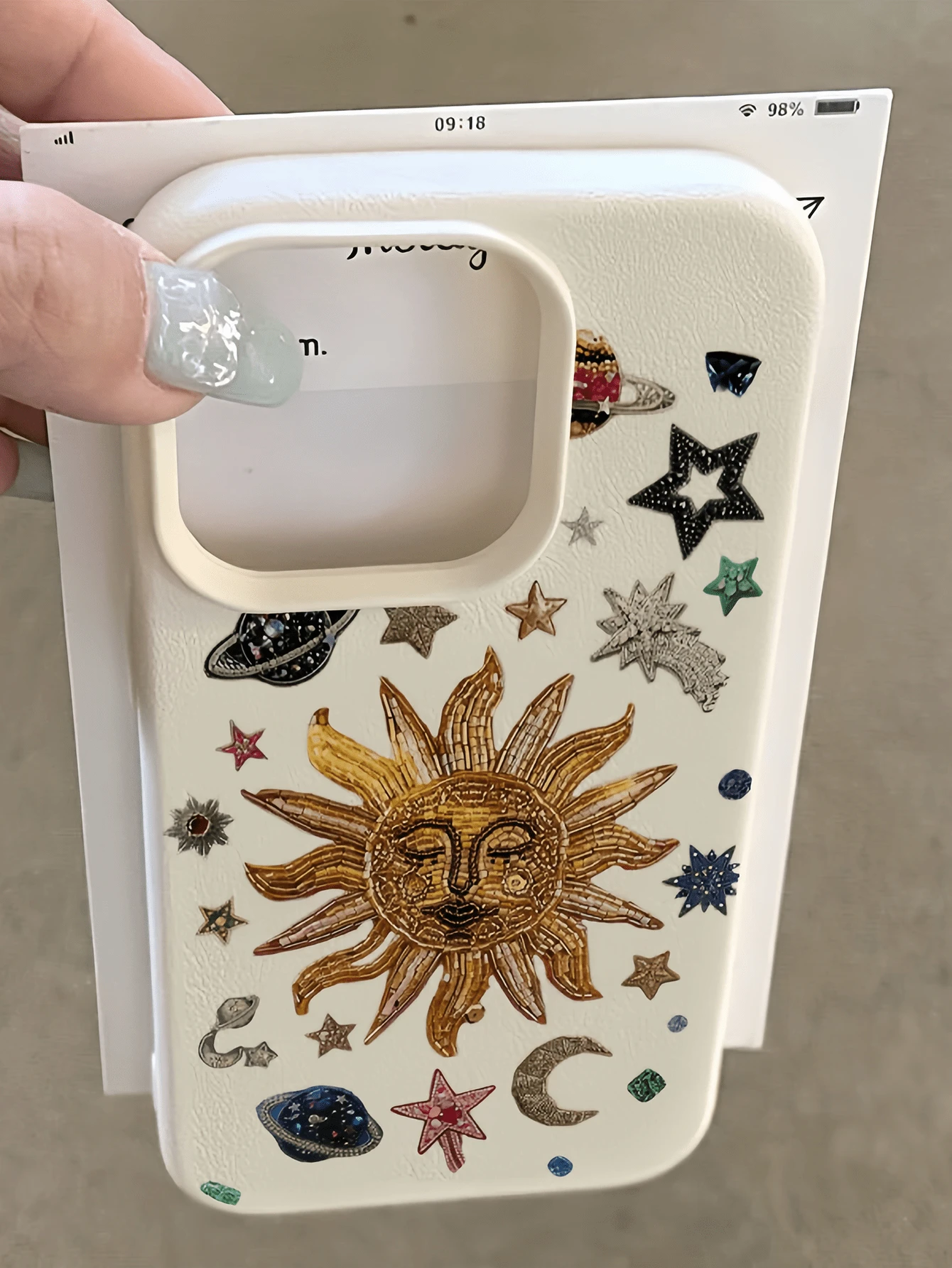 1pc White Beaded Sun Star Moon Personalized Minimalist Anti-Drop Soft TPU Fashion Phone Case Full Coverage Anti-Stain Protective Shell Compatible With Apple 18 17 16 15 14 13 12 11 Pro Max Air And Series - Multicolor - View 1