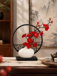 仿真盆栽花卉，模拟盆景装饰，中国新年梅花盆景，中式桌面屏风装饰，适用于餐桌、家居、办公桌装饰，中国新年礼物 - 彩色 - 查看 2