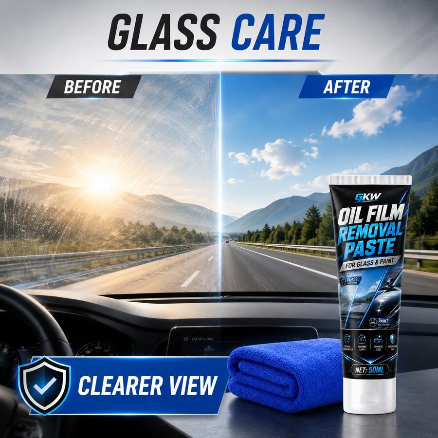 Car Glass Oil Film Remover Paste, Powerful Windshield And Window Oil Film, Water Spot And Stain Cleaning Paste - 50ml+Towel - View 1
