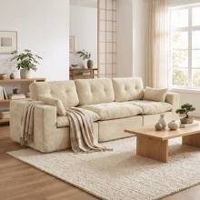 Goeurvant Modern Affordable Modular Sofa Sectional Sofa Freely Combinable DIY 2 To 4 Seater Chenille Fabric Comfortable For Living Room Apartment,Beige - 米色 - 查看 1