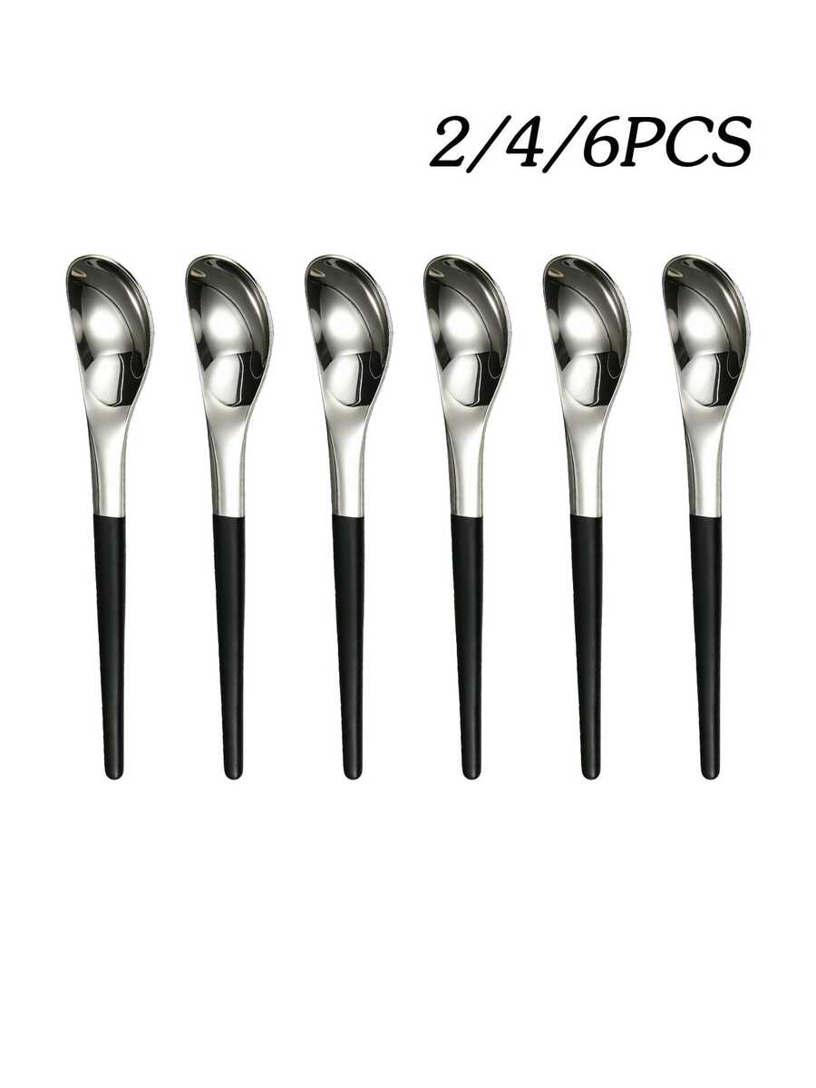 2/4/6件組不鏽鋼甜點匙咖啡匙攪拌匙布丁匙,適用於甜點咖啡下午茶餐廳約會 - 銀+黑 - 查看 1