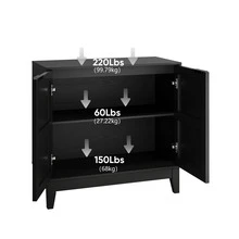 Vintage Sideboard Black 80cm - Adjustable Shelves, Decorative Sideboard With 2 Doors - 黑色 - 查看 4