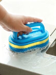 Ergonomic Handheld Sponge Brush, Dual-Color Design, Multi-Function Manual Cleaning Brush, Suitable For Bathtub, Kitchen, Bathroom, Can Clean Tiles, Cookware And Stains, Bathroom Accessories, Kitchen Accessories Cleaning - Sponge Scrubber With Handle - View 7