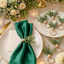 1/6/12pcs/Set Napkin Rings, Rustic Farmhouse Style Napkin Rings, Eucalyptus Napkin Rings, Wooden Napkin Rings, Bohemian Green Leaf Napkin Rings, Suitable For Spring/Summer, Thanksgiving, Christmas, Bridal Shower, Wedding Table Decor - Multicolor - View 9