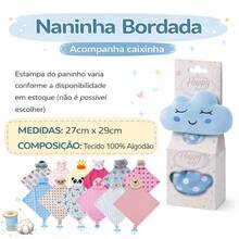 Sweet Baby Naninha Bordada Com Prendedor De Chupeta Pelúcia 100% Algodão Paninho De Apego Bebê Presente Maternidade - Leoa Rosa - Visão 2