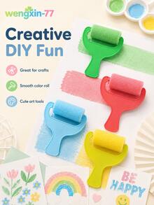 4pcs Colored Painting Sponge Roller Set, Foam Roller With Plastic Handle, DIY Art And Craft Painting Tools And Supplies - Multiple Styles - View 8
