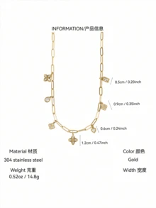 TONSI 1 件优雅迷人的个性化奢华复古西方简约时尚高端不锈钢方晶锆石 18K 镀金几何三叶草泪珠钻石心形吊坠项链，适合夏季、假日、旅行、工作日、派对和女性场合 - 金色項鍊 - 查看 6