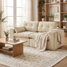 Goeurvant Modern Affordable Modular Sofa Sectional Sofa Freely Combinable DIY 2 To 4 Seater Chenille Fabric Comfortable For Living Room Apartment,Beige - 米色 - 查看 2