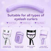 MONKIDS Purple Cat-Shaped Eyelash Curler With Comb, Includes Multiple Replacement Silicone Pads. Built-In Comb Design Separates Lashes Without Pinching Eyelids, Easily Creates Long-Lasting Sun-. Fits Eye Shape, Sturdy Metal Body, Compact And Portable, Suitable For Daily Makeup And Travel. - Purple - View 8