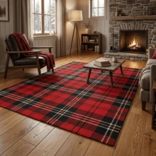 1pc Christmas Red Plaid Striped Area Rug, Living Room Carpet, Large Rug, Floor Mat, Christmas Carpet - Multicolor - View 4