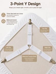 Practical Household Nylon Triangular Bed Sheet Clips, Nickel-Plated Rust-Proof Clips, Adjustable Elastic Buckle, Three-Way Cross Fixing, Prevent Bed Sheet Slipping And Wrinkling, Firmly Fix Bed Sheets, Suitable For Mattresses, RV Beds, Sofa Covers, Ironing Boards, All-Season Use - Multicolor - View 3