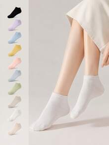 10 Pairs Solid Color Dopamine Palette Spring/Summer Sports Casual Short Socks - Multicolor - View 1
