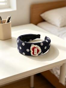 1pc Vintage Polka Dot Wide Fabric Headband With Sweet Label, Available In Mustard, Navy, Coffee, Suitable For Daily Outfits, Photo Styling And Home Grooming, Versatile Retro Sweet Style Accessory - Multicolor - View 15