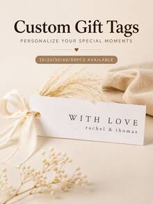 Etiquetas de regalo personalizadas con cuerda de cáñamo fina, etiquetas colgantes de papel blanco y kraft, nombre y texto personalizables, etiquetas de embalaje de regalo con cuerda, adecuadas para celebraciones, cumpleaños, bodas, fiestas, embalaje de repostería, decoración de mesa de postres - Multicolor - Ver 1