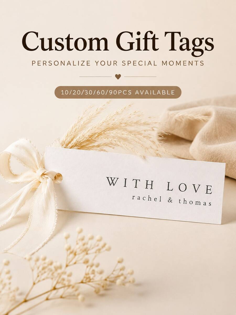 Etiquetas de regalo personalizadas con cuerda de cáñamo fina, etiquetas colgantes de papel blanco y kraft, nombre y texto personalizables, etiquetas de embalaje de regalo con cuerda, adecuadas para celebraciones, cumpleaños, bodas, fiestas, embalaje de repostería, decoración de mesa de postres - Multicolor - Ver 1