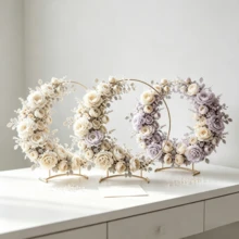 3pcs Metal Floral Hoop Stands, 30cm Round Wreath Centerpiece Frame With Base, Gold/Black/White 3-Color Circular Flower Holder, DIY Floral Display Rack, Suitable For Wedding Table Decor, Bridal Shower, Birthday Party, Banquet And Home Dining Table Decoration (Artificial Flowers Not Included) - 3pcs - View 8