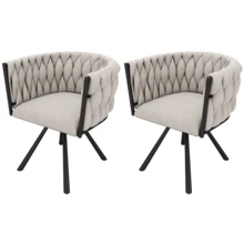 Set Of 2 Dining Chair Linen Black Beige For Kitchen And Dining Room - 黑色 - 查看 9