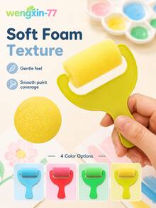 4pcs Colored Painting Sponge Roller Set, Foam Roller With Plastic Handle, DIY Art And Craft Painting Tools And Supplies - Multiple Styles - View 5