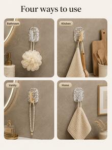 Drill-Free Self-Adhesive Bathroom Wall Hook Modern Wall-Mounted Storage Rack, Glacier Texture, No Drilling Installation, Suitable For Kitchen And Bathroom, Bathroom Hook, Kitchen Storage, Easy To Install, Can Be Used For Halloween Decoration - Multicolor - View 9