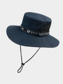 1 pieza Sombrero de cubo con bordado de montaña vintage, ala ancha, unisex, malla transpirable plegable, ala ajustable de doble uso con cordón a prueba de viento, sombrero de sol para verano, senderismo, trekking, pesca, camping y viajes - A - Ver 12