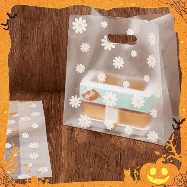 20/50pcs Daisy Print Baking Bags, Dessert, Cake, Pizza, Salad Bags, Gift Packaging Bags, Hygienic And Convenient, Suitable For Bakery, Dessert Cart And Picnic, Multi-Scenario Use